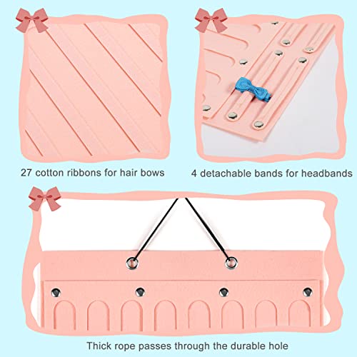 CLYMENE Hair Bows Organizer for Girls, Hair Clip Bows Holder Organizer with 27 Ribbons Large Capacity Storage, Girl Bows Hanger Hair Accessories for Room Wall Door Decor