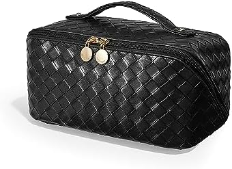 EACHY Travel Makeup Bag,Large Capacity Cosmetic Bags for Women,Waterproof Portable Pouch Open Flat Toiletry Bag Make up Organizer with Divider and Handle
