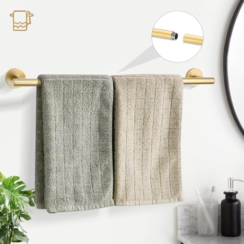TURS Brushed Gold 5 Piece Bathroom Hardware Set, SUS304 Stainless Steel 24 Inch Bath Towel Bar Set, Round Bathroom Accessories Set Wall Mounted