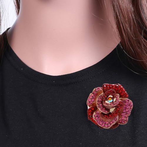 Tazweeq Brooch Pin Women's Rhinestones Breastpin for Wedding/Banquet/Bouquet, Red Rose Rhinestone Brooch, Flower Series Corsage Jewelry