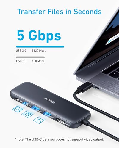 Anker 332 USB-C Hub (5-in-1) with 4K HDMI Display, 5Gbps - and 2 5Gbps USB-A Data Ports and for MacBook Pro, MacBook Air, Dell XPS, Lenovo Thinkpad, HP Laptops and More