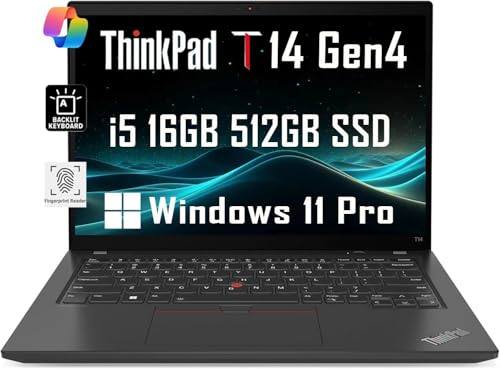 Lenovo ThinkPad T14 Gen 2 14" FHD (Intel 4-Core i5-1135G7, 16GB RAM, 512GB SSD, UHD Graphics) IPS Business Laptop, Backlit, Fingerprint, 2 x Thunderbolt 4, Webcam, Win 11 Pro, Black (Renewed)