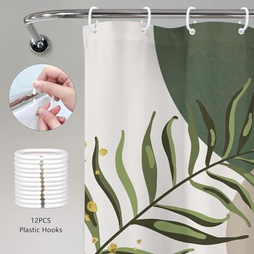 Boho Sage Green Shower Curtain 180 * 180CM, Abstract Bohemian Mid Century Modern Bathroom Curtain, Curtain for Home Bathroom Hotel Decor with Hooks