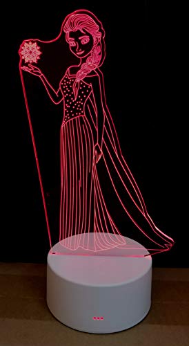 althiqahkey 3D Illusion Night Lights COMIC CARTOON ANIME ÙƒارتÙˆÙ† ÙƒÙˆÙ…ÙŠدÙŠ Night Lamp USB Touch and Remote Control 16 Color Changing Decor Night Light Gifts (PRINCESS ELSA A)