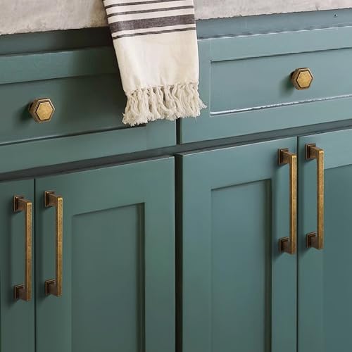 Yagman 10 Pack Antique Brass Cabinet Pulls 6-3/8"(160mm) Hole Center Kitchen Retro Handles for Furniture and Drawers Vintage Square Dresser Handles Farmhouse Knobs Drawer Pulls Hardware Q-AB160-10