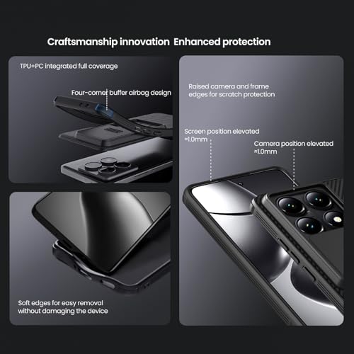 For Xiaomi 14T Case, Camera Lens Protection Slide Cover, TPU+PC Shockproof Bumper Back Cover, Anti-Fingerprint Mobile Phone Case, Slim Fit Protective Casing