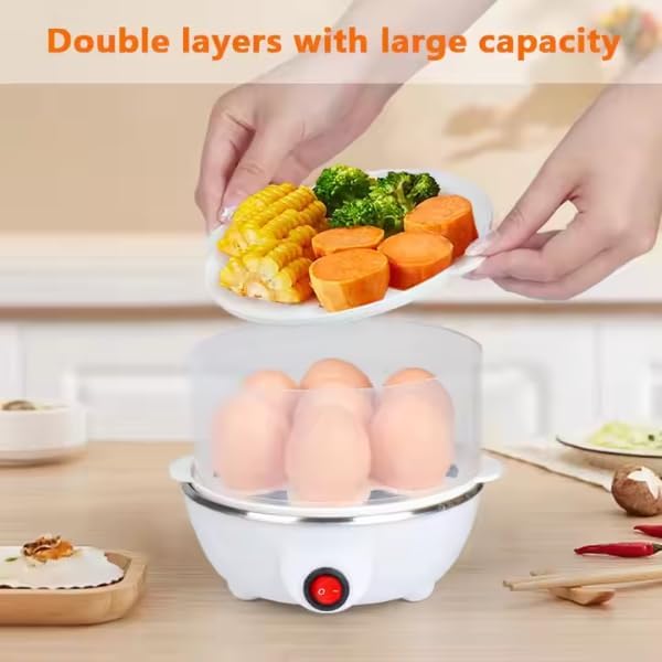 HNS MART Portable Home Appliance - Automatic Mini Rapid Egg Cooker, 7-14 Egg Boiler, Double Layer Poacher & Breakfast Machine