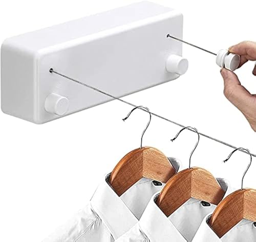 SIMPDIY Retractable Clothesline Stainless Steel Clothes Dryer with Adjustable Steel Rope String,Used for Heavy-Duty Wall Hanging Clothesline Indoor and Outdoor in Hotels,Home (White Double Rope)
