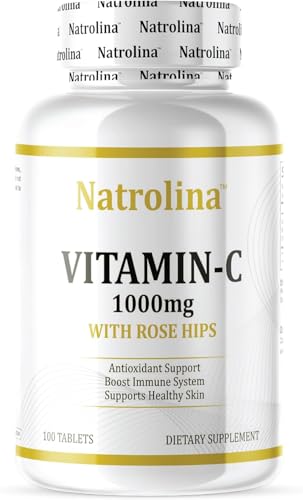 Natrolina Vitamin C 1000 mg with Rose Hips 100 Tablets Vegan | Antioxidant Protection, Boost Immune System & Supports Healthy Skin | 100 Days Supply Ascorbic Acid Vitamin C Supplement for Men Women