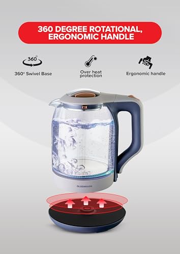 Olsenmark OMK2394 Illuminating Glass Kettle | Boil Dry Protection & Auto Shut Off | Fast Boil & Easy to Clean | Ideal for Hot Water, Tea or Coffee | 1.8L Cordless Kettle | 1500W