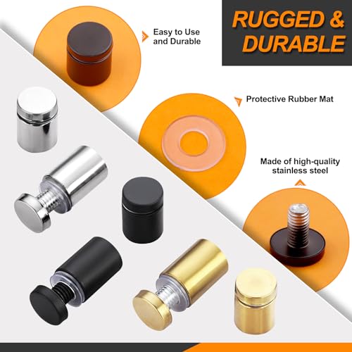 Rustark 12 Sets 3/4" x 1" Gold Stainless Steel Standoff Screws Advertising Mounting Hardware Wall Mount Glass Standoff Holder for Hanging Acrylic Signs Glass Panel Advertising (19mm Dia. x 25mm L.)