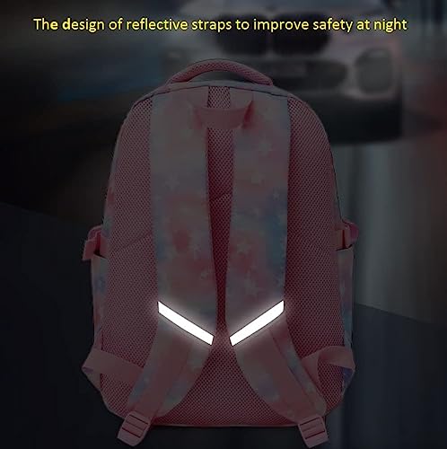 Azonee 3Pcs Colorful Star Prints Backpack Sets, Kids Bookbag Primary School Middle School Daypack Elementary Students Knapsack for Girls (Pink)