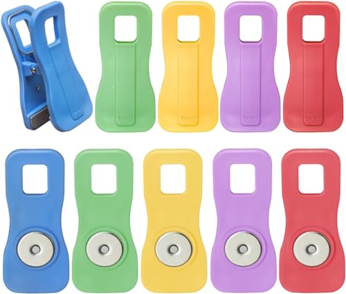 Yarall 10 Pcs Bag Clips with Magnet- Food Clips, Chip Clips, Bag Clips for Food Storage with Air Tight Seal Grip, Snack Bags and Food Bags with Colors(Green, Yellow, Red, Blue, Purple)