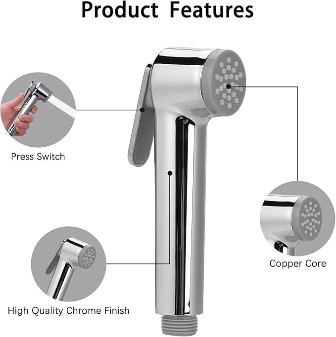 Shower Shattaf Set Handheld, Bidet Sprayer,1.2M Stainless Steel Chrome Hose pipe with Wall Hanger, Wall Mounted for bathrooms looking great, Hayshin (Copper)