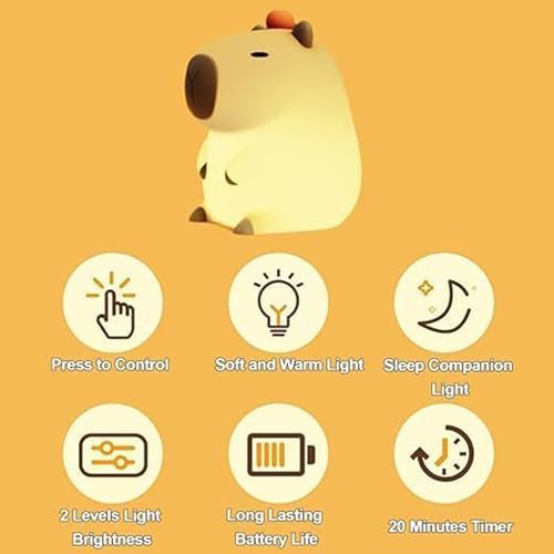 Silicone Capybara Night Lights, Capybara Animal Lamp, Portable USB Rechargeable Animal Lamps Touch Control Lamp, Silicone Night Light with Timing Function for Home Bedroom Living Room Decor (1 pcs)
