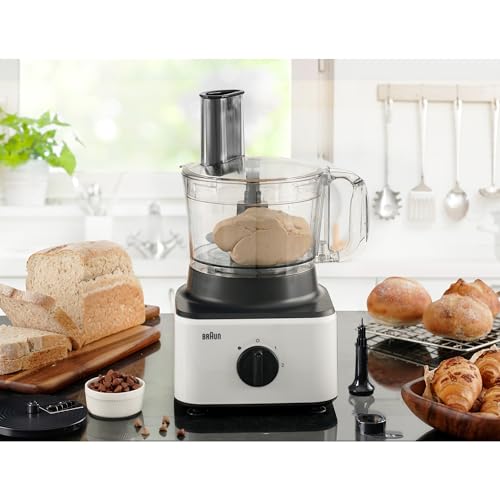 Braun Food Processor 8 in 1 System, 750 Watts, 2.1 L Bowl Capacity, 1.8 L Blender Capacity, 2 Speed Button and Pulse, Chop, Slice, Grate, Whisk & Puree - FP 0132 White