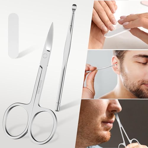 Azonee Stainless Steel Nail Clipper Kit, Personal Nail Care Tool Set, 5-Piece Nail Care Kit, Nail Clippers, Nail File, Eyebrow Trimming Scissors and Ear Pick, Nail Clipper Kit for Travel or Home