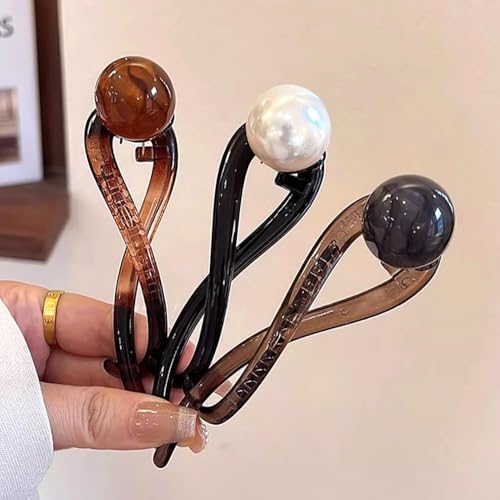 HZYH 3 Pcs Pearl Barrettes For Women, Pin Banana Clip Hair Claw Clips, French Hair Clips With Fancy Pearls For Thick Hair, Barrettes Non-slip Hair, Pins Hair Claws Pearl Hairpin Claw Clip