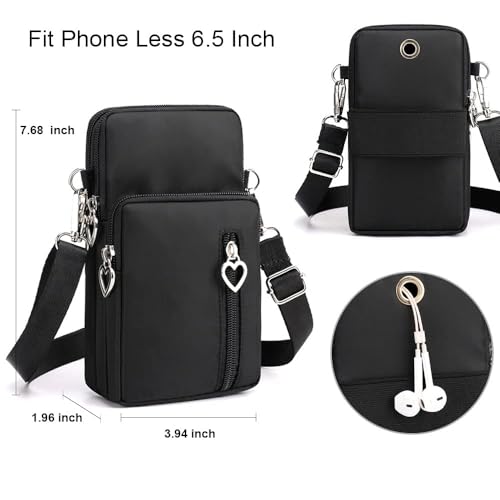 BIGTHREE Crossbody Bags for Women, Women Crossbody Phone Bag Waterproof Nylon Crossbody Shoulder Bag, with 3 Zipper Pockets and Adjustable Strap
