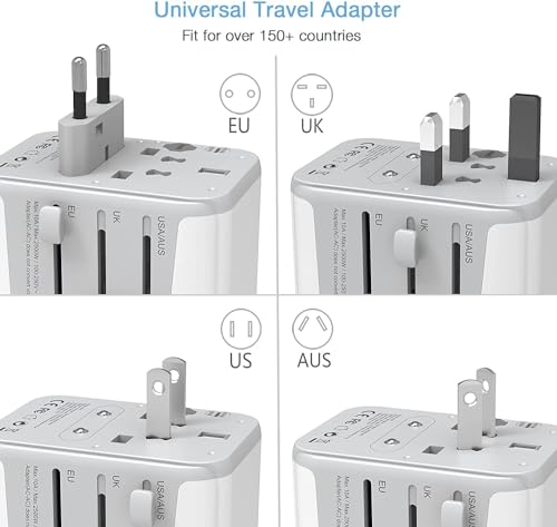 TESSAN International Plug Adapter, Universal Power Adaptor with 4 USB Ports (1 USB C), Worldwide Travel Essentials Wall Charger for USA to Europe France Germany Spain Ireland Australia(Type C/G/A/I)