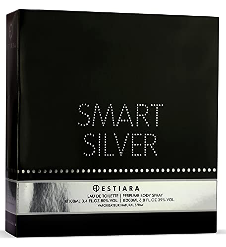 Estiara Smart Silver 2 Piece Gift Sets For Men - Eau De Toilette 100ML + 200ML Perfume Body Spray - perfume for men
