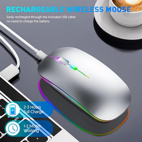 GraGra Wireless Rechargeable Bluetooth Mouse for Laptop, 2.4 GHz With 2 USB A to C Adapters, 3 Buttons, 800-2400 DPI, Computer Accessories