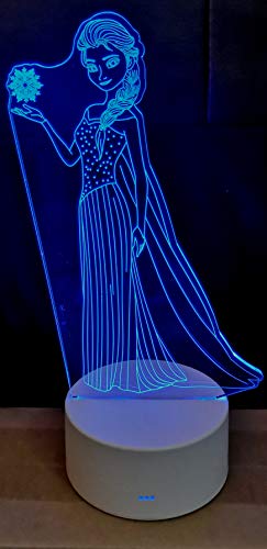 althiqahkey 3D Illusion Night Lights COMIC CARTOON ANIME ÙƒارتÙˆÙ† ÙƒÙˆÙ…ÙŠدÙŠ Night Lamp USB Touch and Remote Control 16 Color Changing Decor Night Light Gifts (PRINCESS ELSA A)