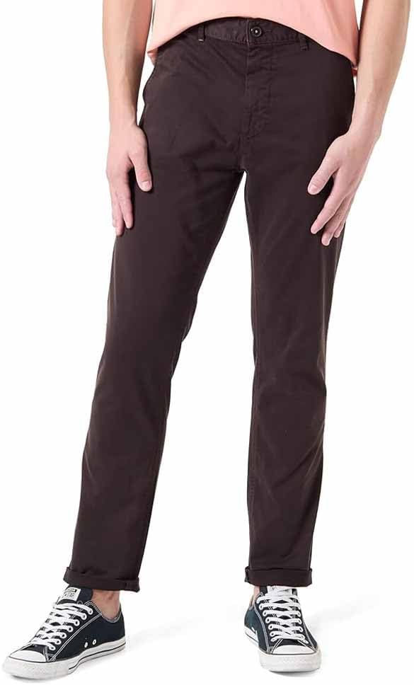 Men's Chino Slim Fit Chino Made of Elastic Cotton Satin - Dark Brown