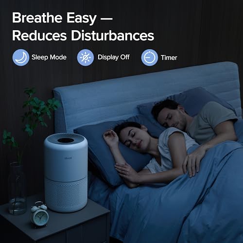 Levoit Air Purifiers for Home Dust Smoke Pet Hair, Up to 40m�, H13 True HEPA Air Filter with Timer, Sleep Mode, Ozone Free, 24dB Quiet Air Cleaner for Bedroom, Office, Core 300, White