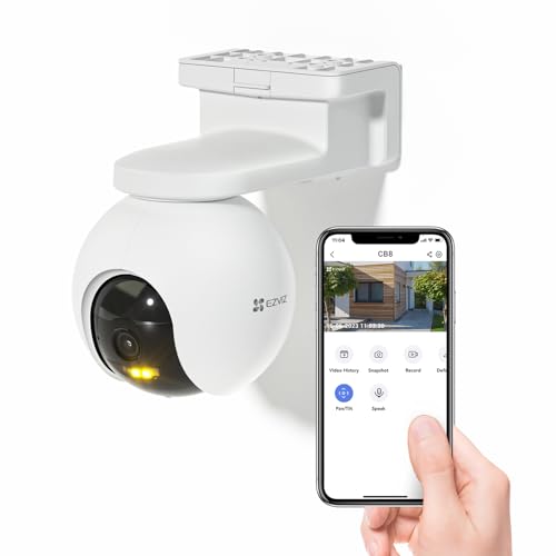 EZVIZ CB8 Security Camera, 2K Wifi Camera CCTV with Battery, Outdoor Wire-free IP Camera with Two-way Audio, Waterproof, PIR, Smart Human Motion Detection, 360° View, Work with Solar Panel & Alexa