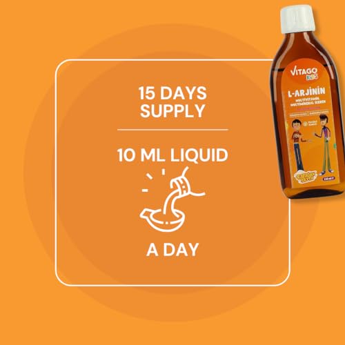 Vitago Kids L-Arginine Multivitamin Liquid for Boy, Orange Flavored - 150ml, Boosts Growth & Energy, Complete Nutrition