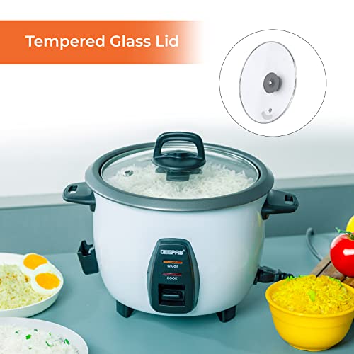 Geepas Electric rice cooker GRC4325N| 1.0L Capacity| 3 in 1| Cook, Steam and Keep Warm| Non-Stick| 450W| Single Switch | White| 2 Years Warranty