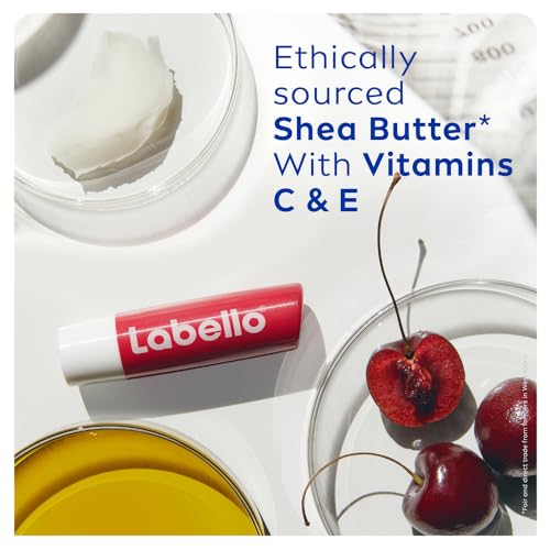 Labello Cherry Shine Lip Balm, 24H Melt-In Moisture, with Shea Butter and Natural Oils Enriched with Vitamins, with Natural Ingredients, Mineral Oil Free, Vegan, 4.8g