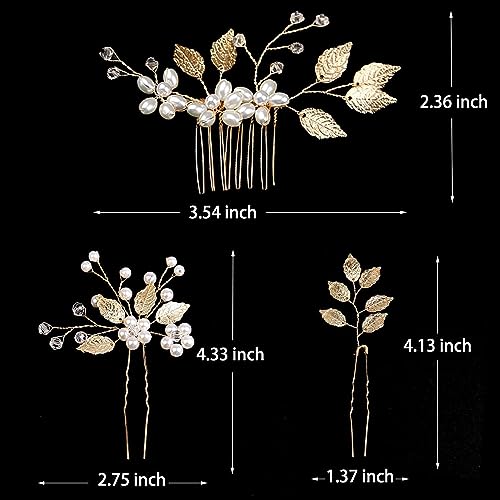 YHOME 4 Pcs Bridal Hair Pins - U Shaped Wedding Clips, Golden Pearl Hair Piece, Floral Accessories for Women Girls Hairstyles Jewelry