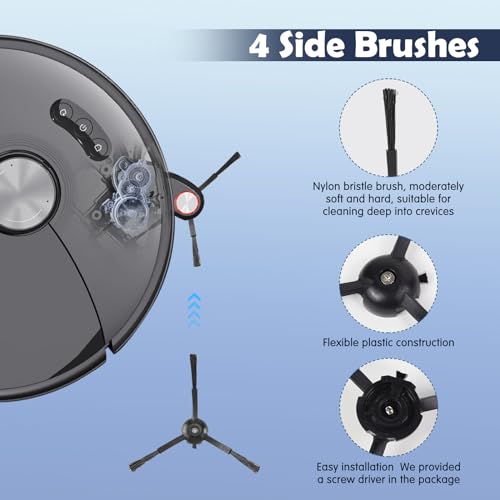 VIEWALL Accessories for Roborock S8 MaxV Ultra Vacuum Cleaner, 2 Main Brushes, 2 HEPA Filters, 4 Mops, 4 Side Mops, 6 Dust Bags, 4 Side Brushes, 1 Self-Cleaning Brush, 1 Replacement Brush Set