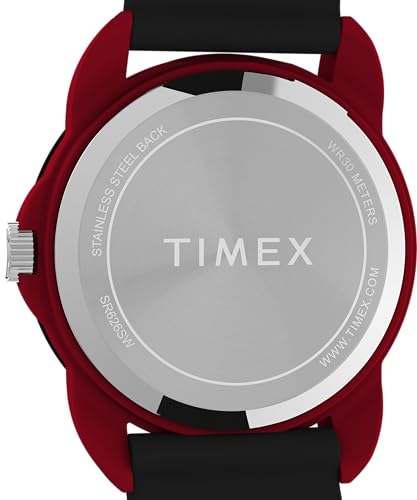 Timex Kids Time Machines 30 mm Watch, Black Silicone Strap Black Dial Red Case TW2W91900, Red, strap