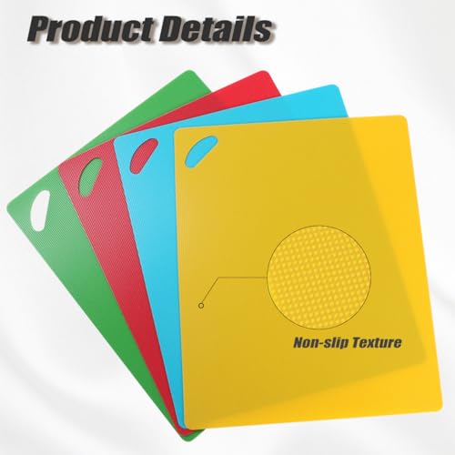 4Pcs Chopping Boards Cutting Board Multipurpose Colored Mats Anti-Skid Chopping Board Set Easy Hanging Boards with Colored Food Icons, Multipurpose, Dishwasher Safe Material (4 Colors)