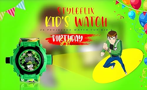 STYLEFLIX Rubber Unisex Kids Edition Digital Ben 10 Projector Watch, 24 Digital Projector Images, Boys, Green