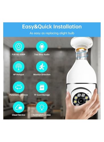 360° Wireless Outdoor Light Bulb Security Camera – Dual-Band WiFi (2.4GHz & 5GHz), 1080p HD, Motion Detection – Indoor/Outdoor Use