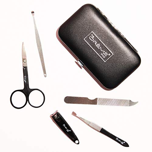 The Crème Shop 6-Piece Complete Manicure & Pedicure Set With Pouch. Nail File, Scissors, Tweezers, Clippers & Cuticle Pusher. -Black