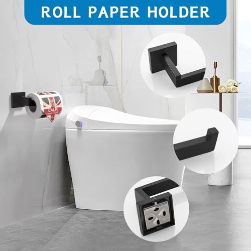 TNOMS 5 Pieces Bathroom Hardware Accessories Set Black Towel Bar Set Wall Mounted,Stainless Steel,23.6-Inch.