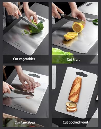 Stainless Steel Cutting Board, Titanium Chopping Boards for Kitchen, SUS 304 Large Chopper for Meat, Dishwasher Safe, with Handle & Scale, Easy Clean, ?????? ???? ?????, Solid Cookware, (36*25*0.2 cm)
