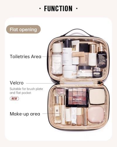 EACHY Travel Makeup Bag,Large Capacity Cosmetic Bags for Women,Waterproof Portable Pouch Open Flat Toiletry Bag Make up Organizer with Divider and Handle