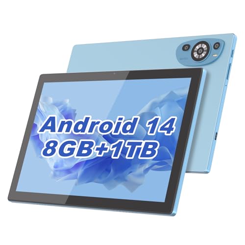 C idea10.1 Inches Tablet,Android 14 Tab,5G Tablet Dual SIM 8GB RAM 1TB ROM,10000mAh Battery With Bluetooth Keyboard,Mouse and Speaker CM8200plus (Blue)