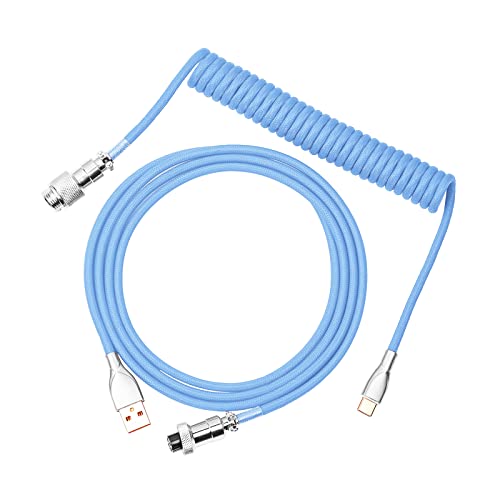 EPOMAKER Mix 1.8m Coiled Type-C to USB A TPU Mechanical Keyboard Space Cable with Detachable Aviator Connector for Gaming Keyboard and Cellphone (Peacock Blue)