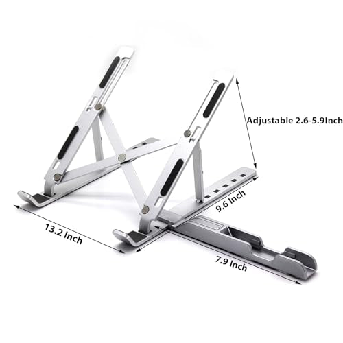 AGGERT Laptop Stand, Laptop Stand for Desk, Adjustable Laptop Stand Holder, Portable Aluminum Stand Riser for Tablet Computer Macbook, HP, Dell, Lenovo & More (Silver)