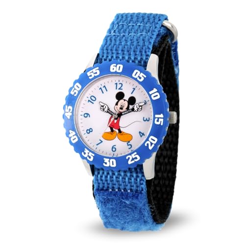 Disney Mickey Mouse Kids' Bezel Stainless Steel Time Teacher Analog Nylon Strap Watch