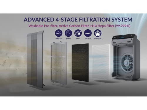 Winix 5300-2 Air Purifier for Allergy Sufferers with H13 HEPA Air Filter for Allergies, Dust, Pollen, Pet Hair, Air Quality Feedback and Car Mode, Air Purifier CADR 390 m³/h for 99 ㎡