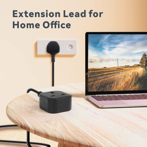 Baytion Extension Lead,1 Way Extension Cord 3M with UK 3 Pin Plug Power Strip,Tough and Fireproof Single Extension Socket for Home&Office(Black) (3M)