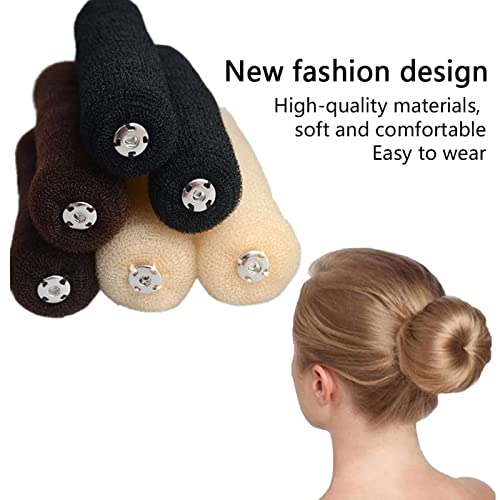 MAKINGTEC 3 Pcs Magic Roll Tool Hair Ring Diy Hair Foam Ring Shaper Snap Hair Donut Bun Hair Accessories, Long Buckle Nylon Hair Ring Magic Hair Styling Tool for Women Ponytail Holder (3 Multicolor)